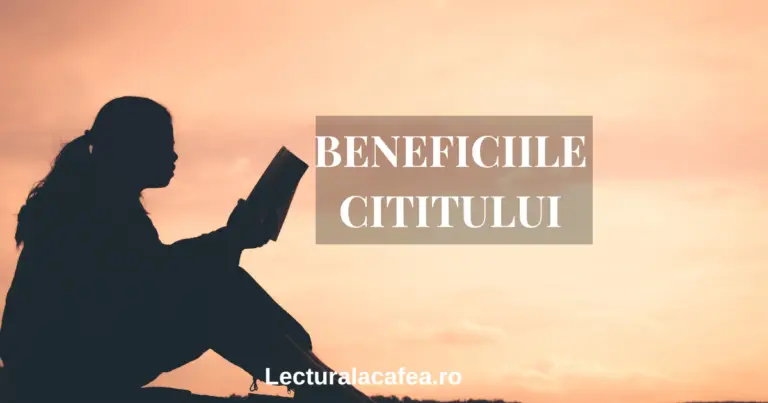 Siluetă fată citind o carte la apus, reprezentând beneficiile cititului pentru sănătatea mintală și relaxare.