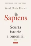 Copertă Sapiens – Yuval Noah Harari – carte despre istoria și evoluția speciei umane.