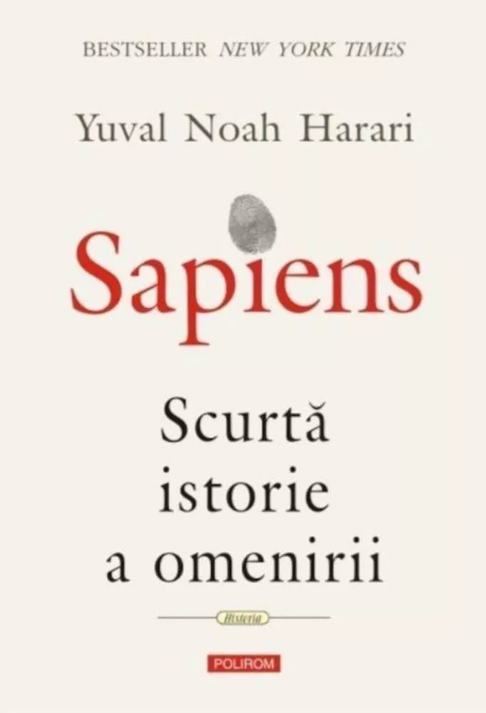 Copertă Sapiens – Yuval Noah Harari – carte despre istoria și evoluția speciei umane.