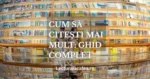 Ghid complet despre cum să citești mai mult și formarea obiceiului lecturii în 66 de zile pe fundal cu bibliotecă.